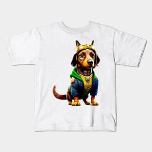 Regal Pup: Dachshund Wearing a Crown Fit for a King Tee Kids T-Shirt